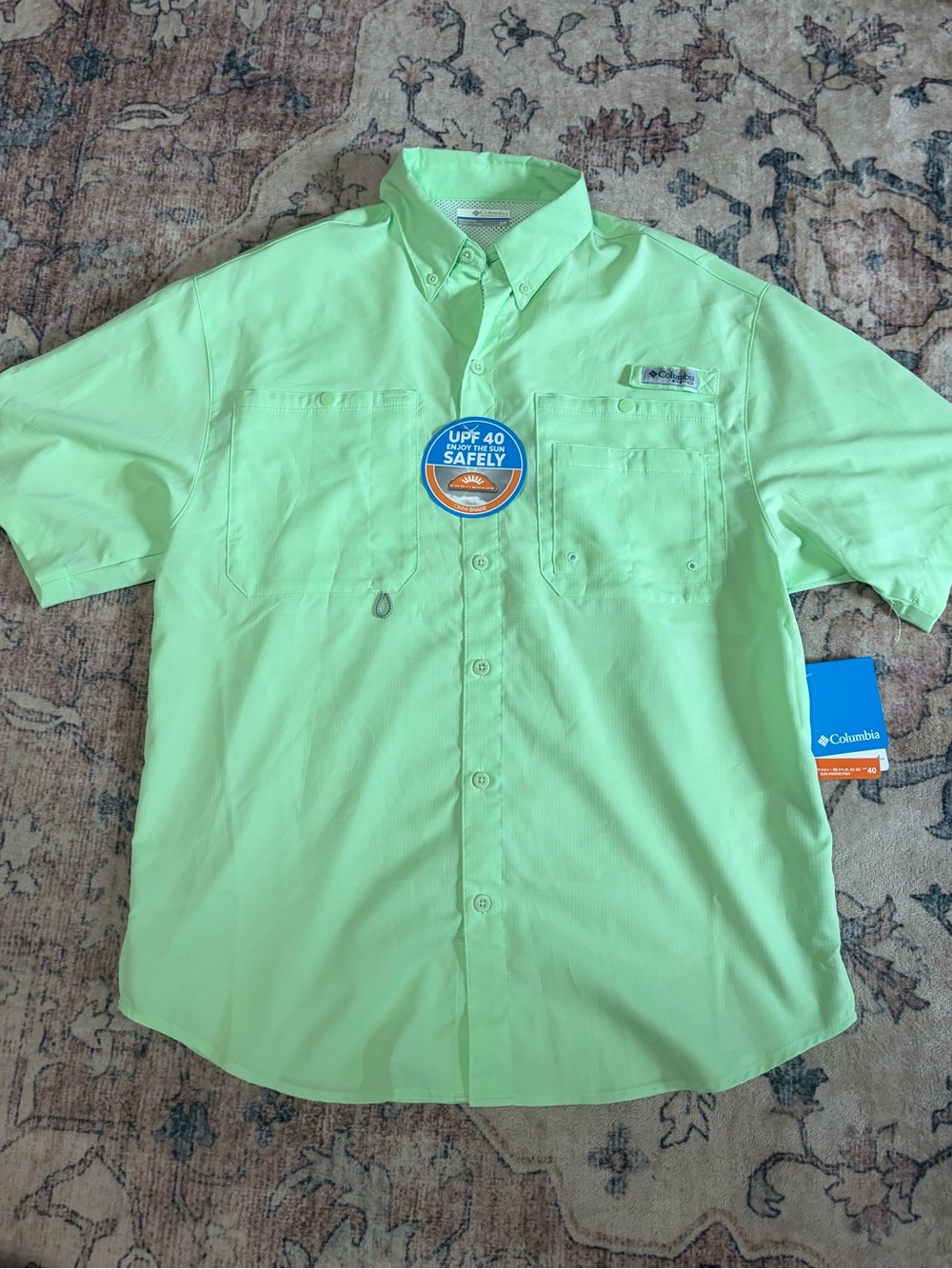 Columbia Men’s Short-Sleeve Button-Down Shirt — Neon Green